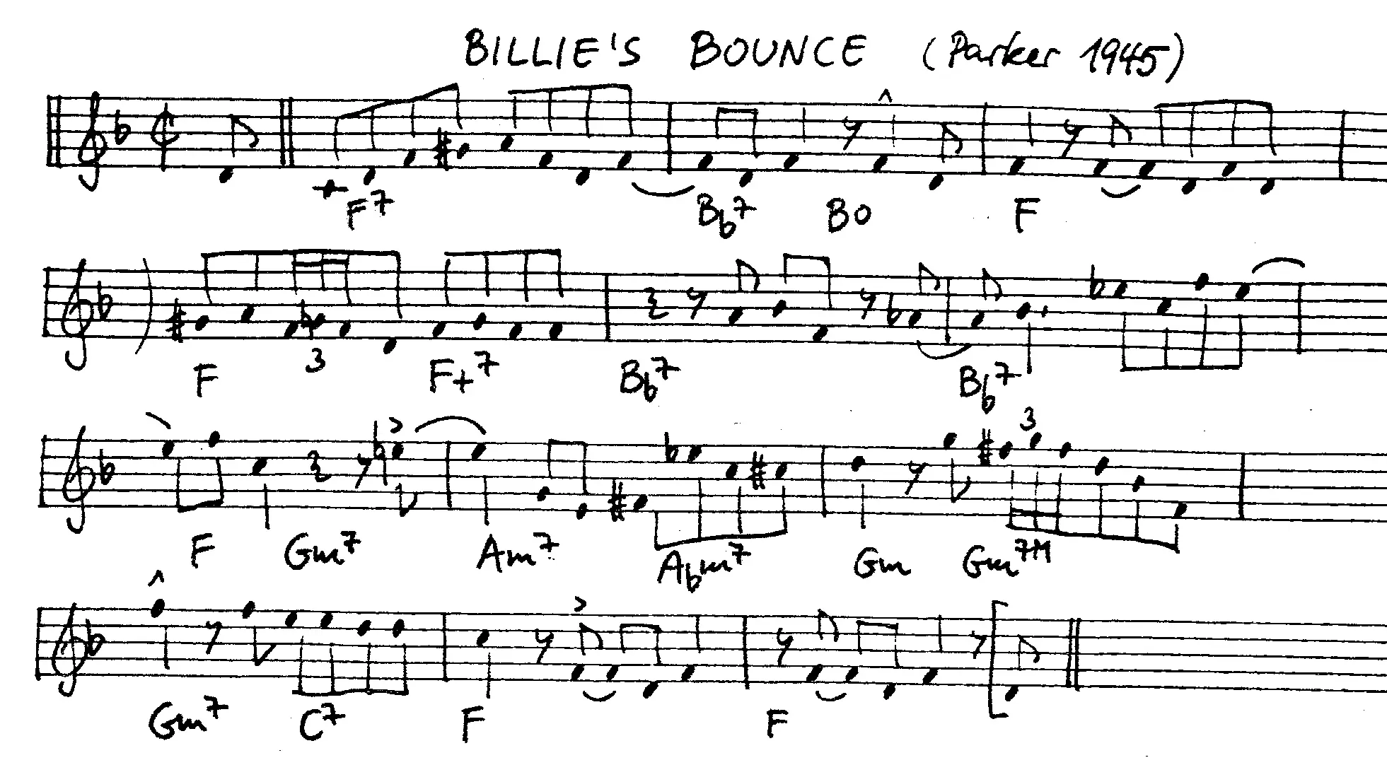 billie's bounce free jazz leadsheet - Courtesy of the Jungle Jazz Band